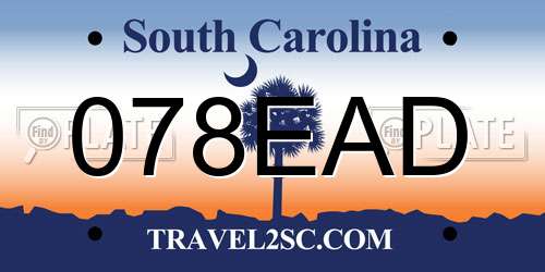 078EAD South Carolina License Plate