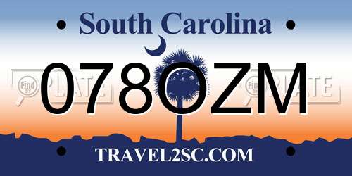 078OZM South Carolina License Plate