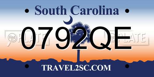 0792QE South Carolina License Plate
