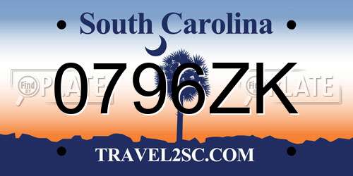 0796ZK South Carolina License Plate