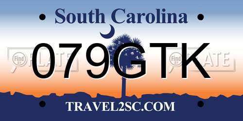 079GTK South Carolina License Plate