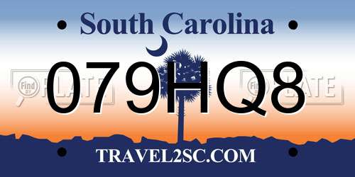 079HQ8 South Carolina License Plate