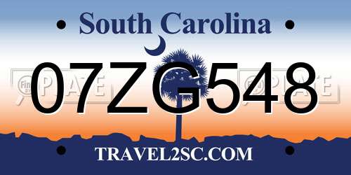 07ZG548 South Carolina License Plate