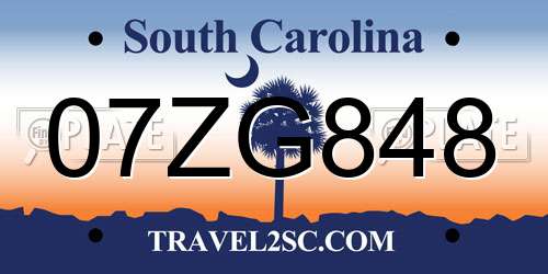 07ZG848 South Carolina License Plate