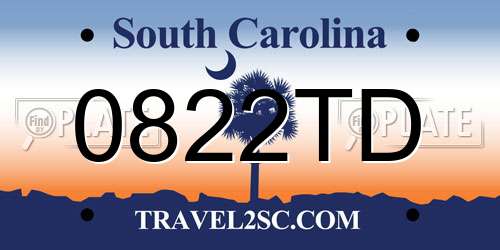 0822TD South Carolina License Plate