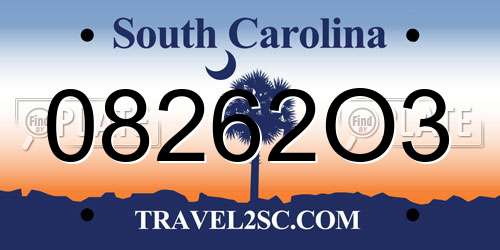 08262O3 South Carolina License Plate