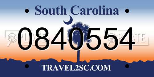 0840554 South Carolina License Plate