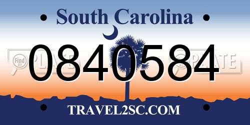 0840584 South Carolina License Plate