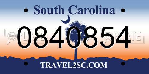 0840854 South Carolina License Plate