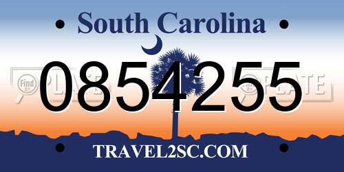 0854255 South Carolina License Plate