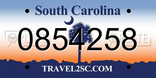 0854258 South Carolina License Plate