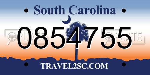0854755 South Carolina License Plate