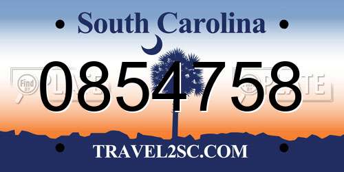 0854758 South Carolina License Plate