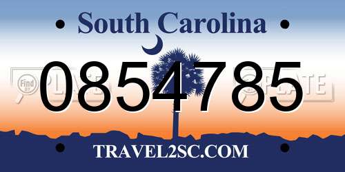 0854785 South Carolina License Plate
