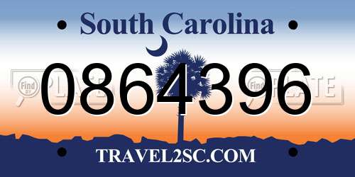 0864396 South Carolina License Plate
