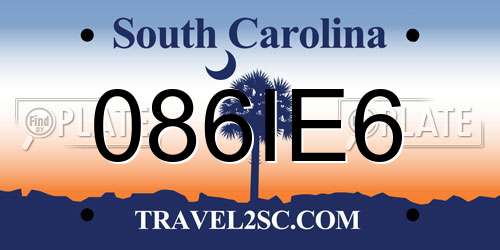 086IE6 South Carolina License Plate
