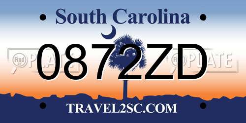 0872ZD South Carolina License Plate