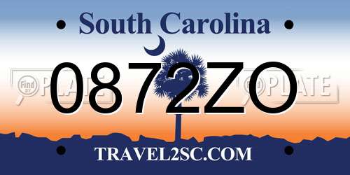 0872ZO South Carolina License Plate
