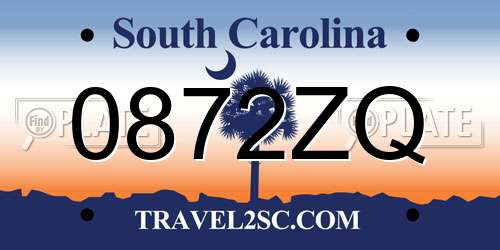 0872ZQ South Carolina License Plate