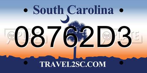 08762D3 South Carolina License Plate