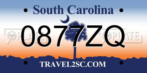 0877ZQ South Carolina License Plate