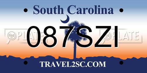 087SZI South Carolina License Plate