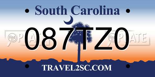 087TZ0 South Carolina License Plate