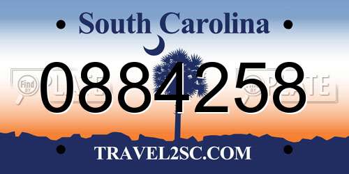 0884258 South Carolina License Plate