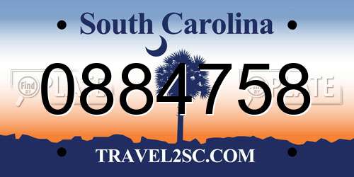 0884758 South Carolina License Plate