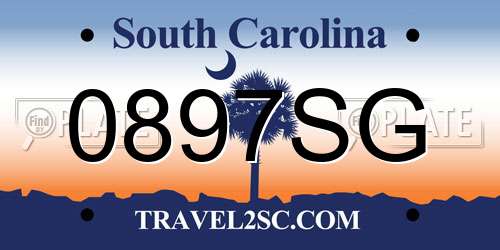 0897SG South Carolina License Plate