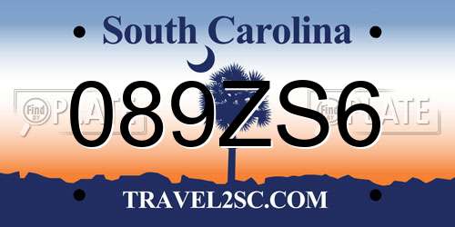 089ZS6 South Carolina License Plate