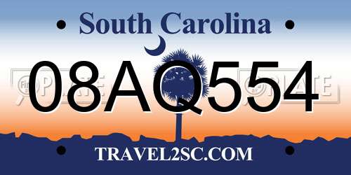 08AQ554 South Carolina License Plate