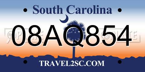 08AQ854 South Carolina License Plate