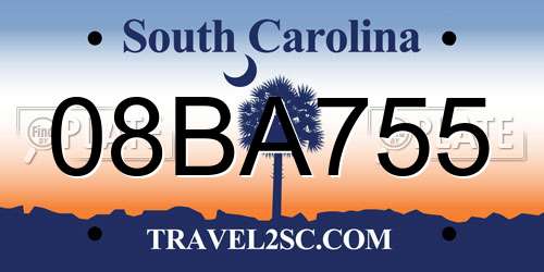 08BA755 South Carolina License Plate