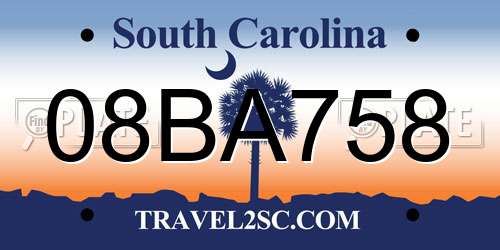 08BA758 South Carolina License Plate