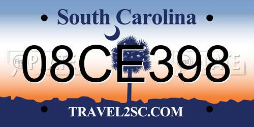 08CE398 South Carolina License Plate