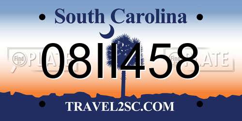 08II458 South Carolina License Plate