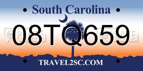 08TQ659 South Carolina License Plate