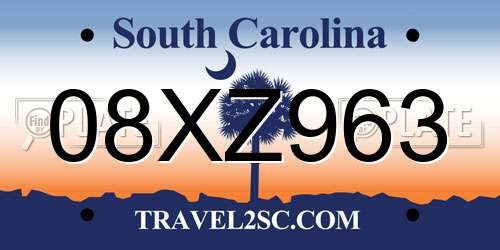 08XZ963 South Carolina License Plate