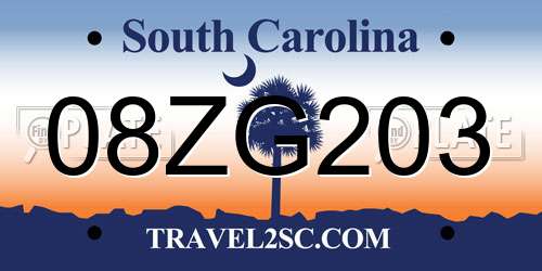 08ZG203 South Carolina License Plate