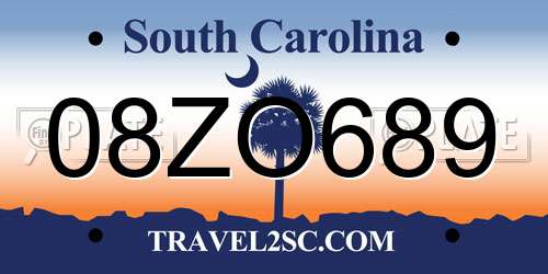 08ZO689 South Carolina License Plate