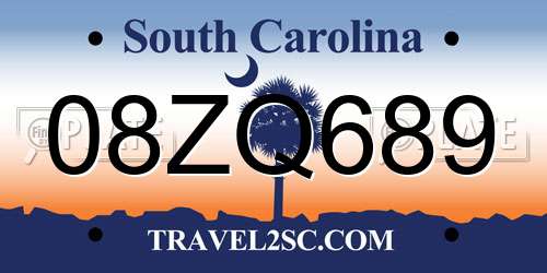 08ZQ689 South Carolina License Plate