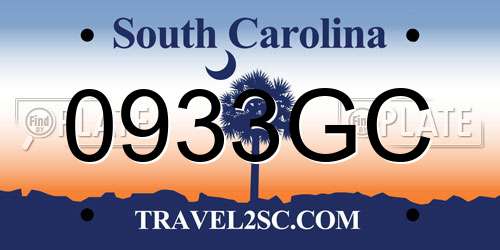 0933GC South Carolina License Plate