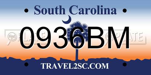 0936BM South Carolina License Plate