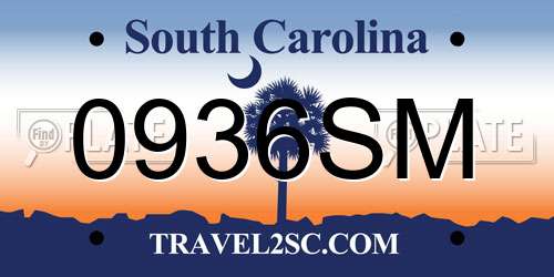 0936SM South Carolina License Plate