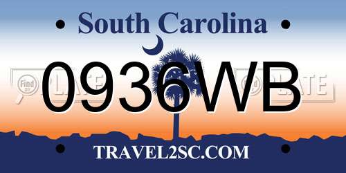 0936WB South Carolina License Plate