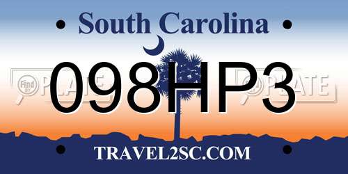 098HP3 South Carolina License Plate