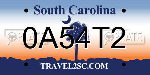 0A54T2 South Carolina License Plate