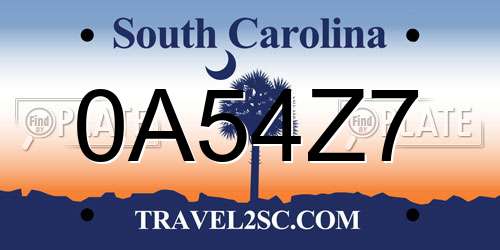 0A54Z7 South Carolina License Plate