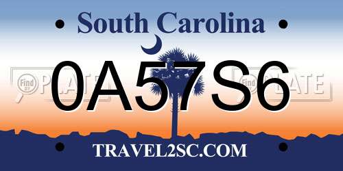 0A57S6 South Carolina License Plate